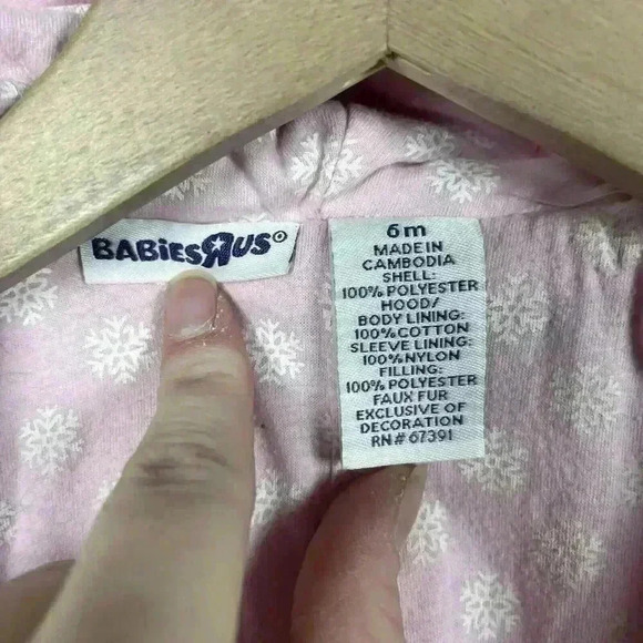 Babies R Us snowsuit 6 months pink zip button faux fur hood winter snow cotton - Picture 4 of 5